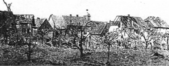 Die Aufnahme zeigt einen Blick auf das zerstörte Drensteinfurt aus Richtung Süden.